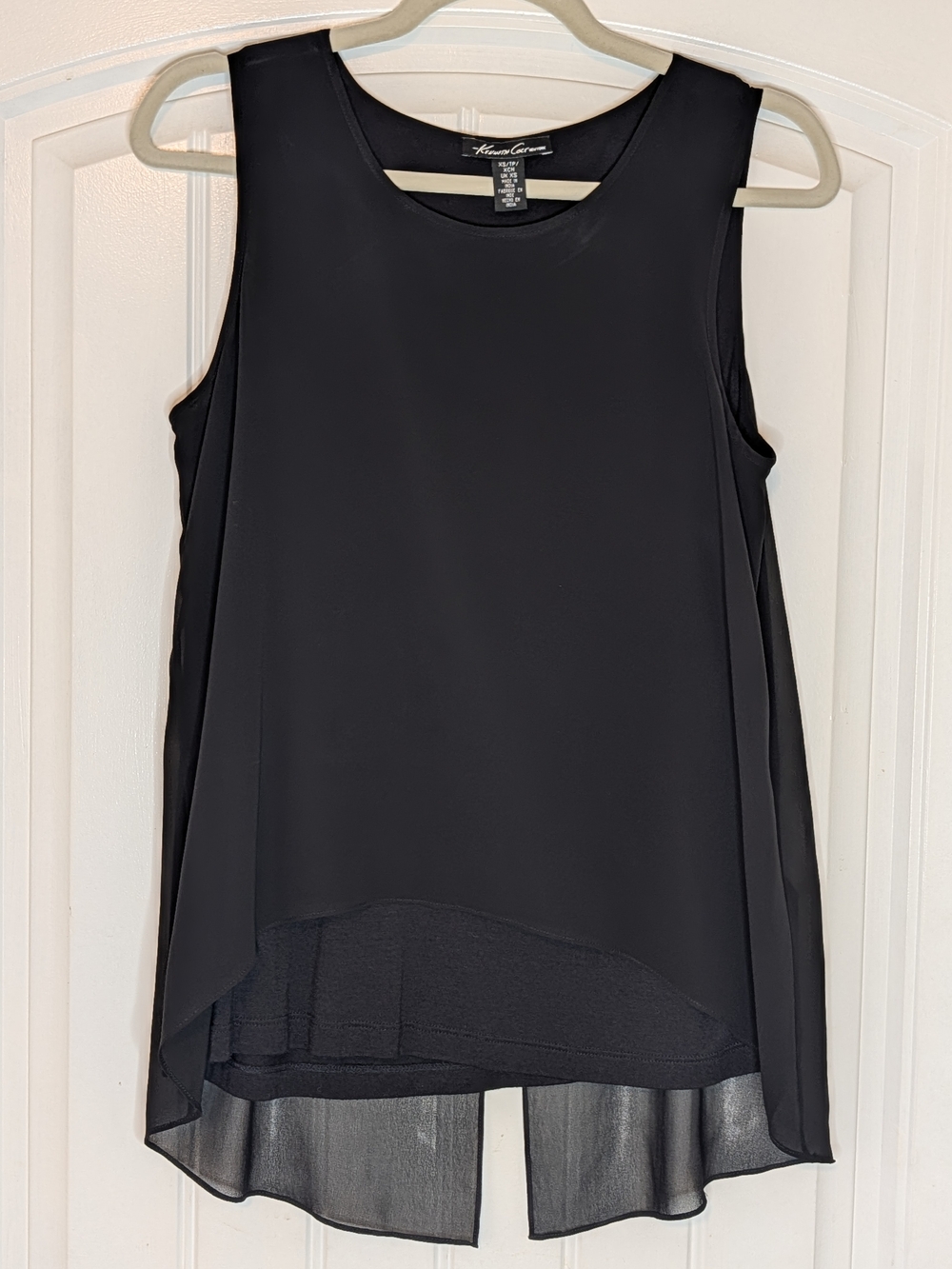 Kenneth Cole Solid Black Layered Tank Top
